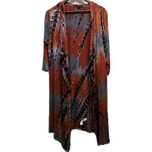 Coin 1904 Tie Dye Hooded Waterfall Kimono Jacket Sz L Brown Black